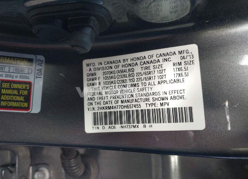 Photo 9 of 2013 Honda Cr-v EX-L (VIN 2HKRM4H77DH657455)