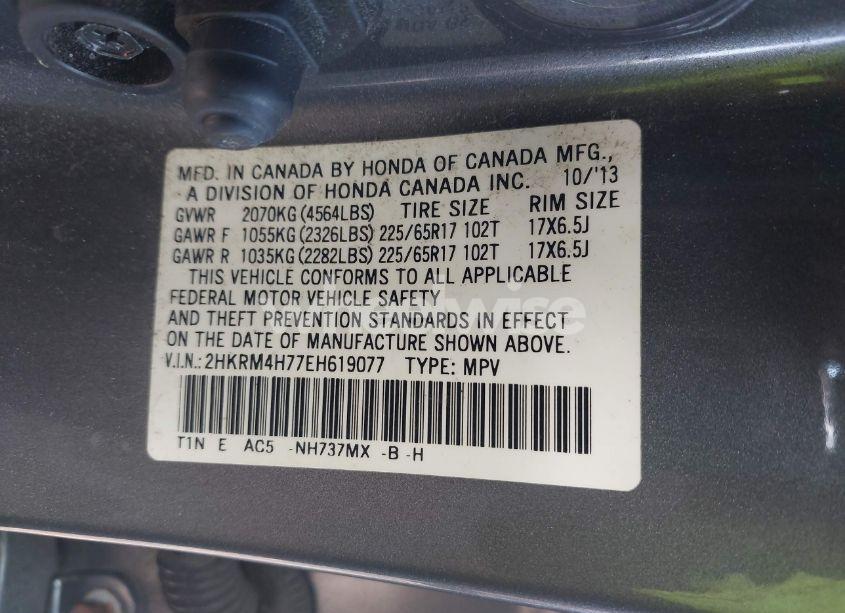 Photo 9 of 2014 Honda Cr-v EX-L (VIN 2HKRM4H77EH619077)