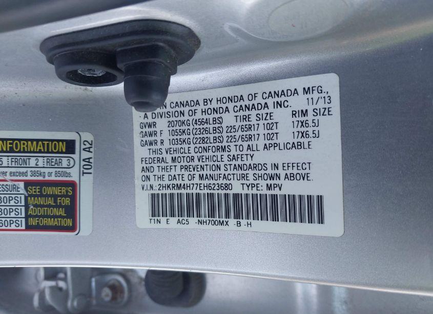 Photo 9 of 2014 Honda Cr-v EX-L (VIN 2HKRM4H77EH623680)