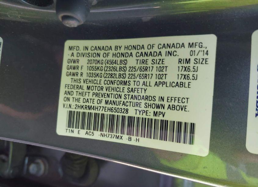 Photo 9 of 2014 Honda Cr-v EX-L (VIN 2HKRM4H77EH650328)