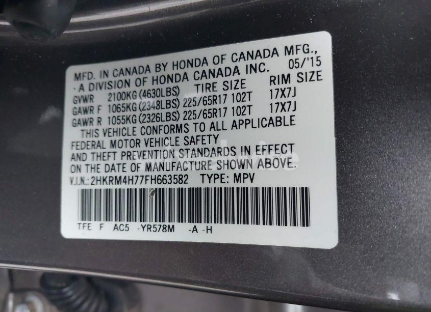 Photo 9 of 2015 Honda Cr-v EX-L (VIN 2HKRM4H77FH663582)