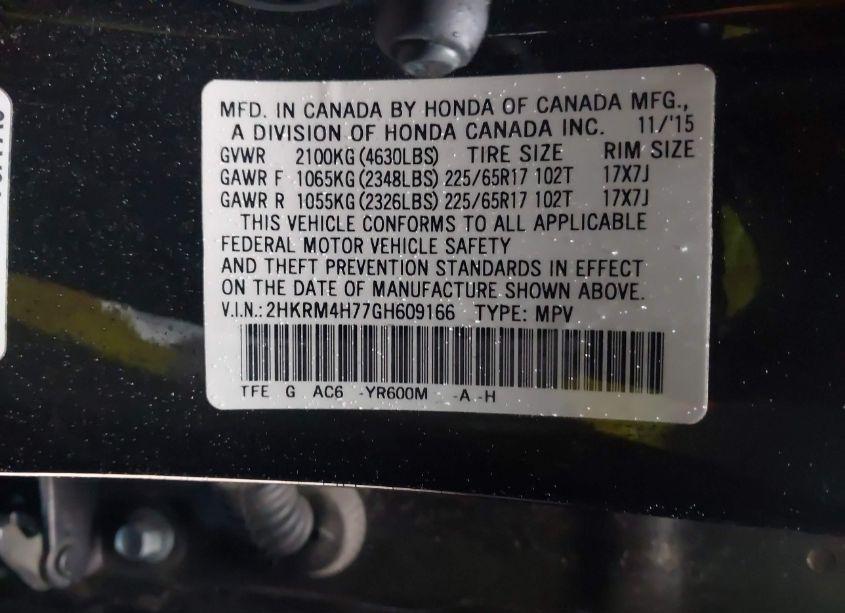 Photo 9 of 2016 Honda Cr-v EX-L (VIN 2HKRM4H77GH609166)