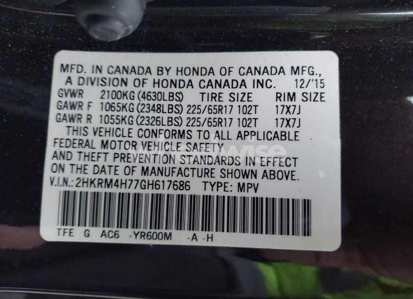 Photo 9 of 2016 Honda Cr-v EX-L (VIN 2HKRM4H77GH617686)