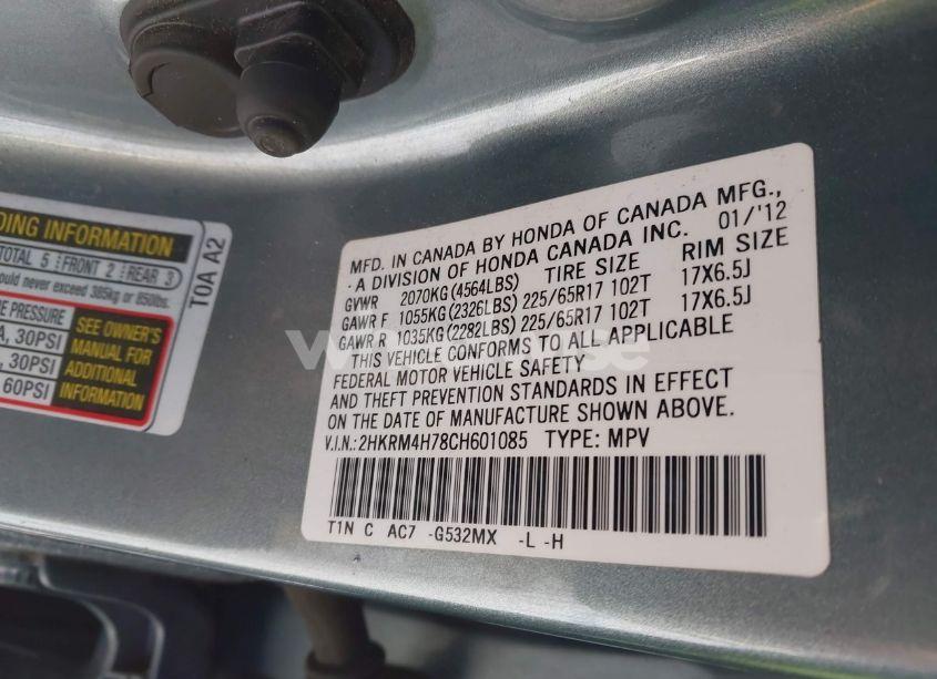 Photo 9 of 2012 Honda Cr-v EX-L (VIN 2HKRM4H78CH601085)