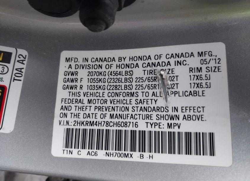 Photo 9 of 2012 Honda Cr-v EX-L (VIN 2HKRM4H78CH608716)