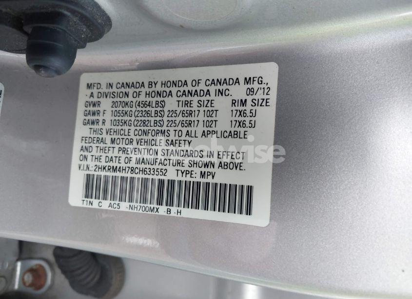 Photo 9 of 2012 Honda Cr-v EX-L (VIN 2HKRM4H78CH633552)