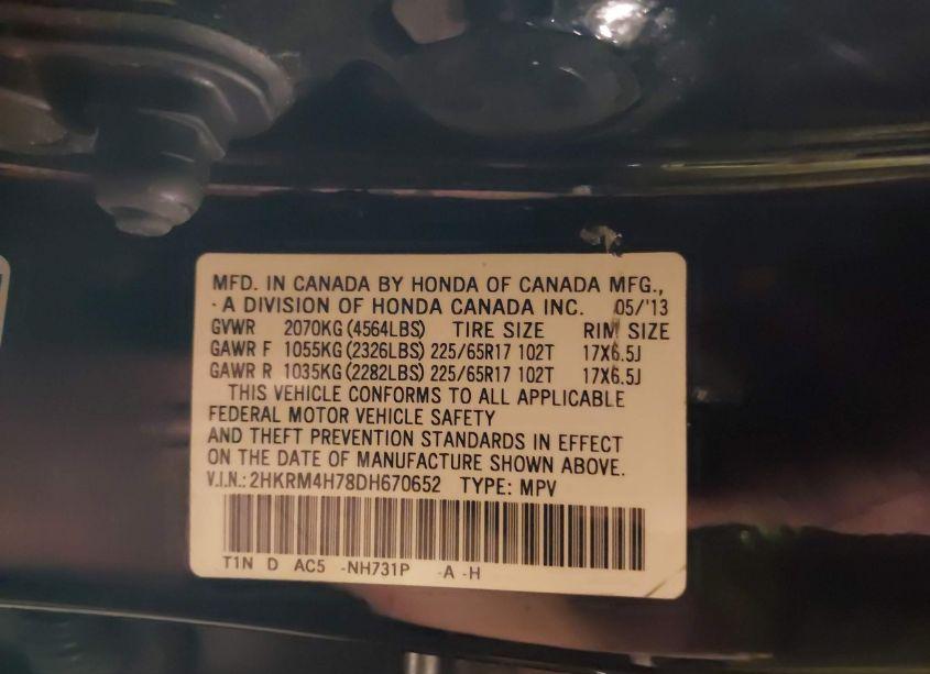 Photo 9 of 2013 Honda Cr-v EX-L (VIN 2HKRM4H78DH670652)