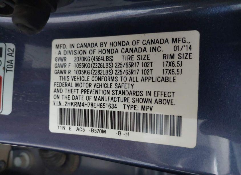 Photo 9 of 2014 Honda Cr-v EX-L (VIN 2HKRM4H78EH651634)