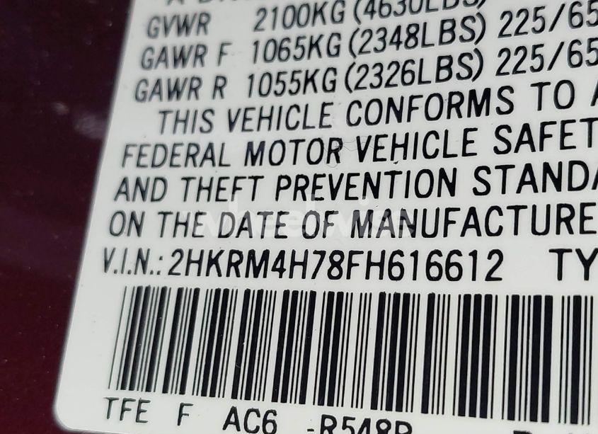 Photo 9 of 2015 Honda Cr-v EX-L (VIN 2HKRM4H78FH616612)