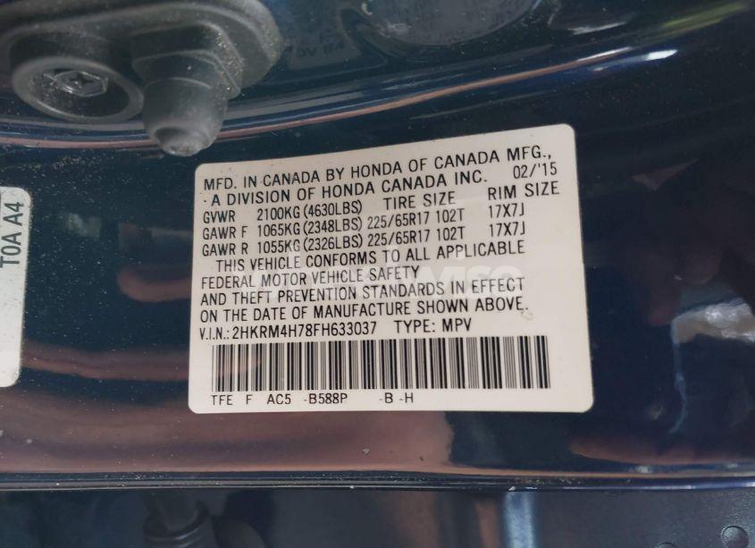 Photo 9 of 2015 Honda Cr-v EX-L (VIN 2HKRM4H78FH633037)