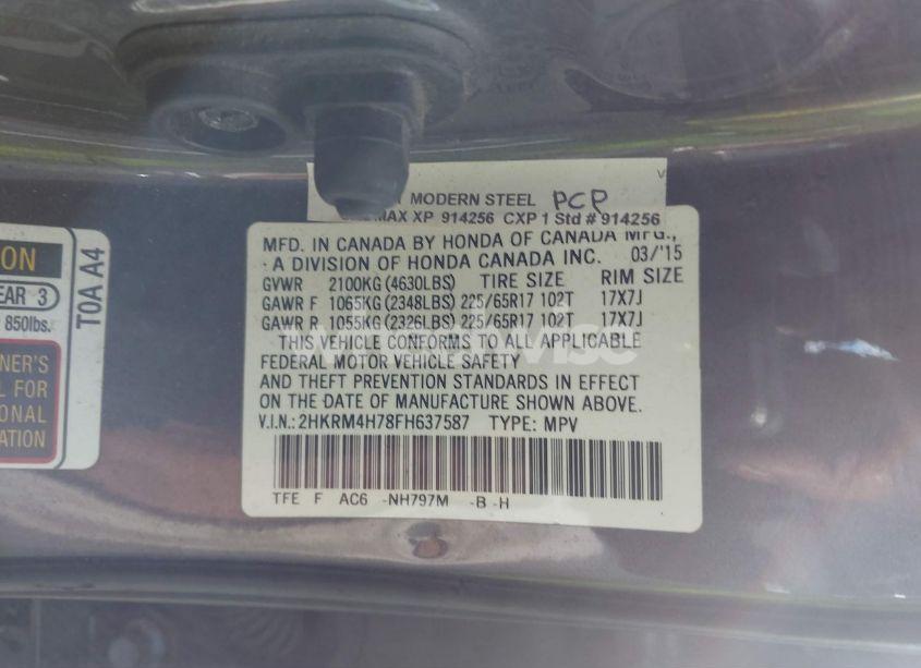 Photo 9 of 2015 Honda Cr-v EX-L (VIN 2HKRM4H78FH637587)