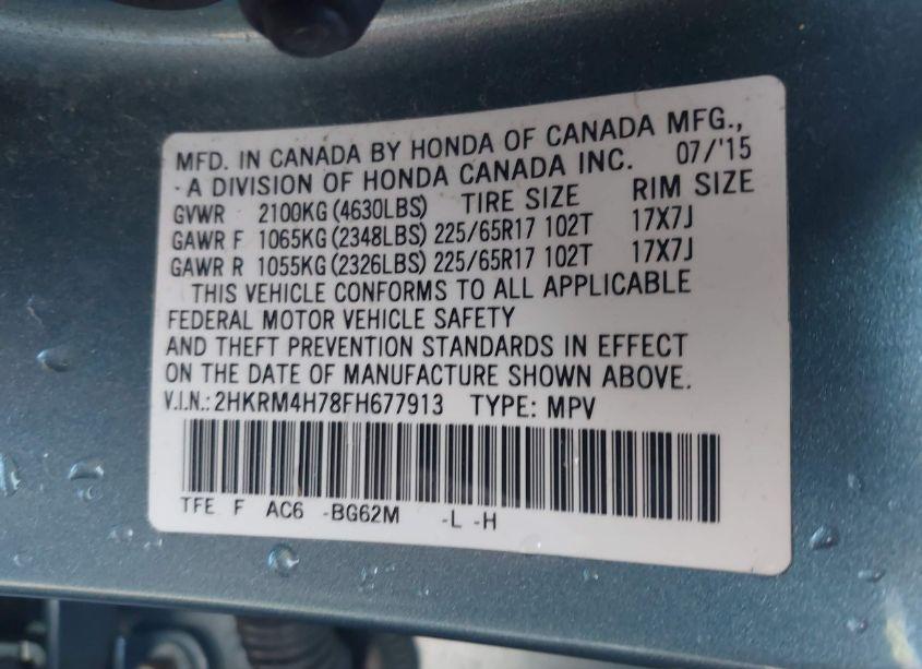 Photo 9 of 2015 Honda Cr-v EX-L (VIN 2HKRM4H78FH677913)