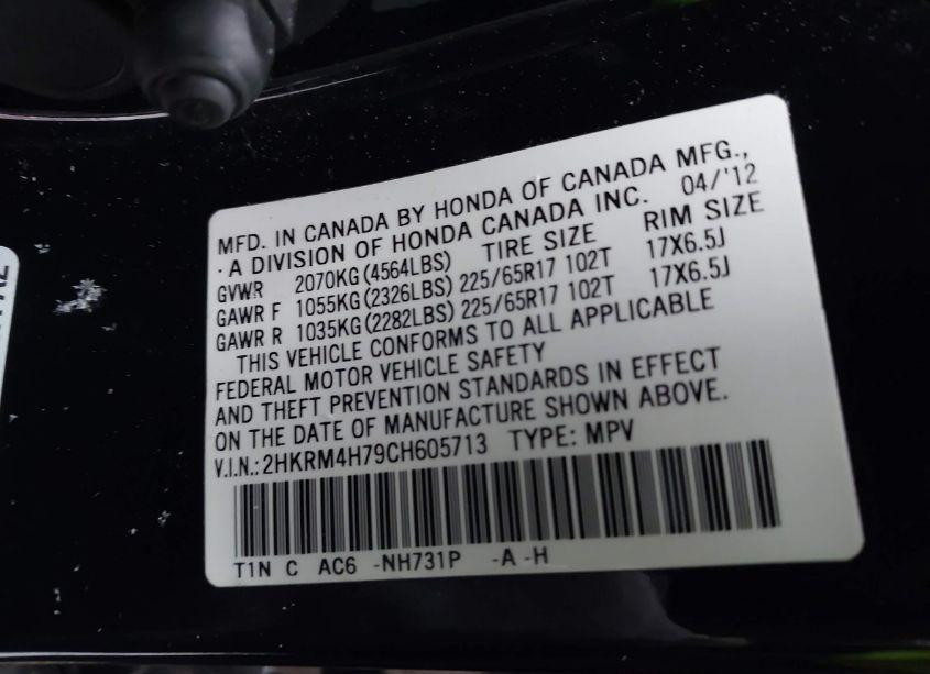 Photo 9 of 2012 Honda Cr-v EX-L (VIN 2HKRM4H79CH605713)