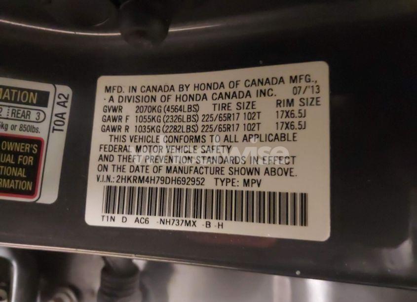 Photo 9 of 2013 Honda Cr-v EX-L (VIN 2HKRM4H79DH692952)