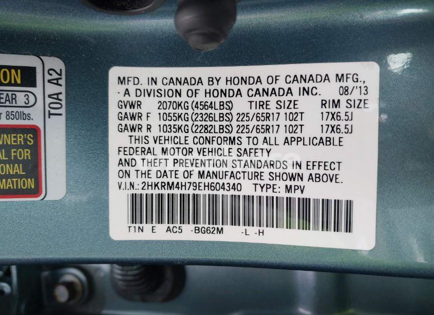 Photo 9 of 2014 Honda Cr-v EX-L (VIN 2HKRM4H79EH604340)