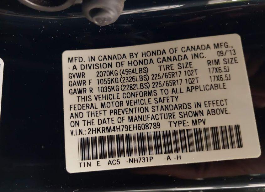 Photo 9 of 2014 Honda Cr-v EX-L (VIN 2HKRM4H79EH608789)