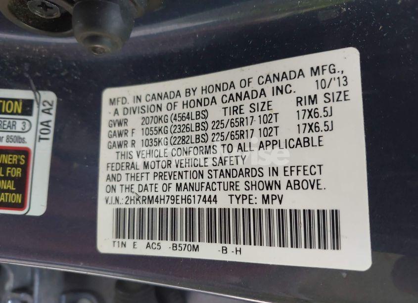 Photo 9 of 2014 Honda Cr-v EX-L (VIN 2HKRM4H79EH617444)