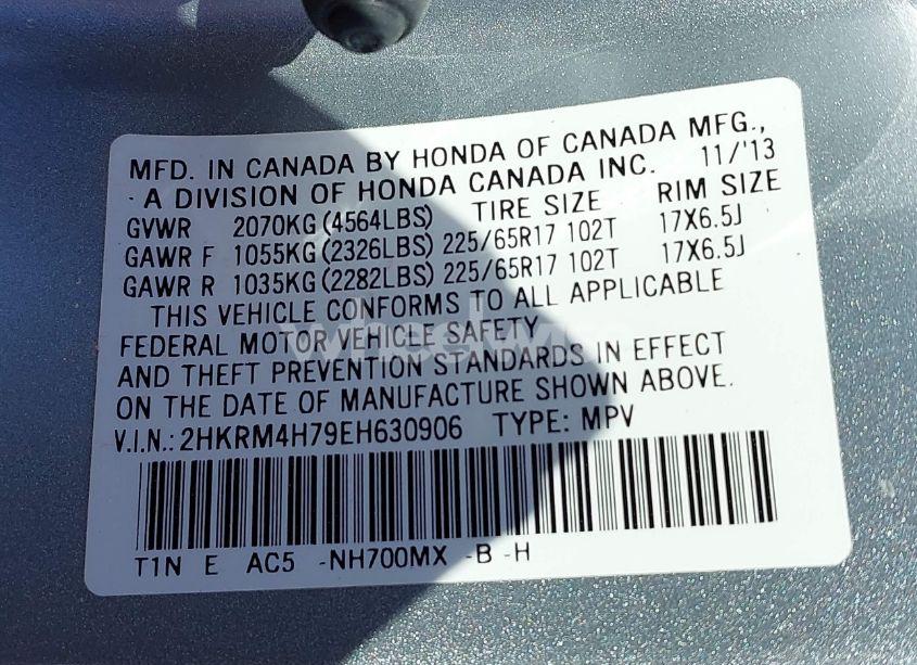 Photo 9 of 2014 Honda Cr-v EXL (VIN 2HKRM4H79EH630906)