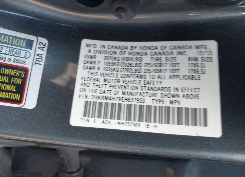 Photo 9 of 2014 Honda Cr-v EX-L (VIN 2HKRM4H79EH637953)