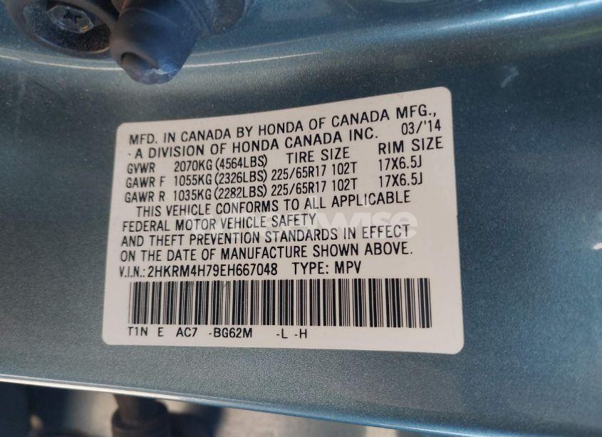 Photo 9 of 2014 Honda Cr-v EX-L (VIN 2HKRM4H79EH667048)