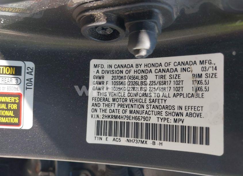 Photo 9 of 2014 Honda Cr-v EX-L (VIN 2HKRM4H79EH667907)