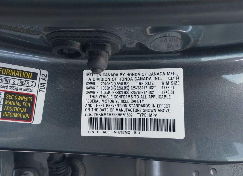 Photo 9 of 2014 Honda Cr-v EX-L (VIN 2HKRM4H79EH670502)