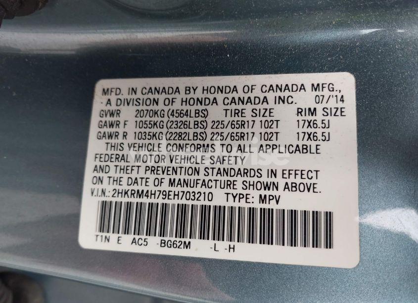 Photo 9 of 2014 Honda Cr-v EX-L (VIN 2HKRM4H79EH703210)