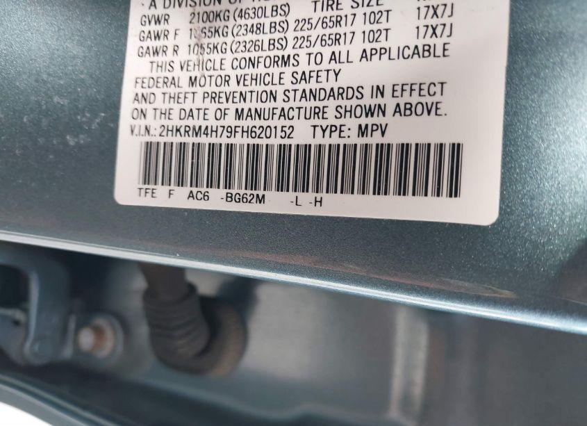 Photo 9 of 2015 Honda Cr-v EX-L (VIN 2HKRM4H79FH620152)