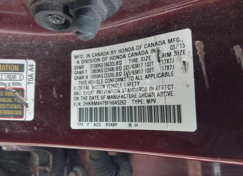 Photo 9 of 2015 Honda Cr-v EX-L (VIN 2HKRM4H79FH645262)