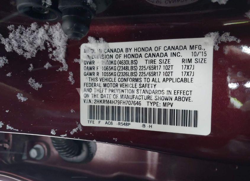 Photo 9 of 2015 Honda Cr-v EX-L (VIN 2HKRM4H79FH707646)