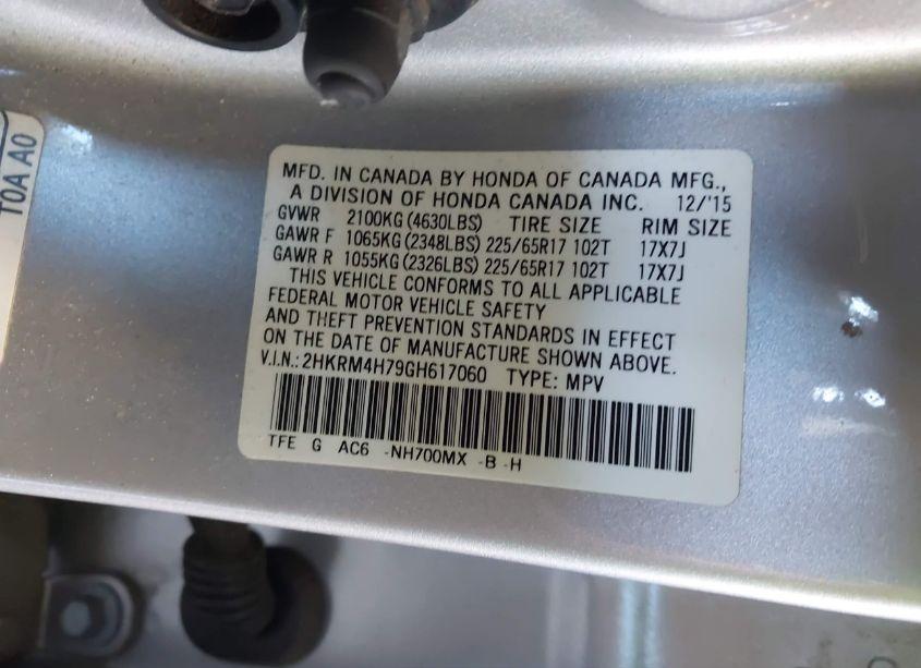 Photo 9 of 2016 Honda Cr-v EX-L (VIN 2HKRM4H79GH617060)