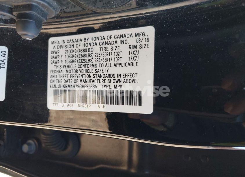 Photo 9 of 2016 Honda Cr-v EX-L (VIN 2HKRM4H79GH695385)