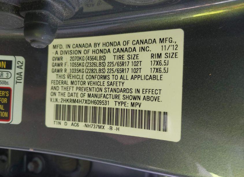 Photo 9 of 2013 Honda Cr-v EX-L (VIN 2HKRM4H7XDH609531)