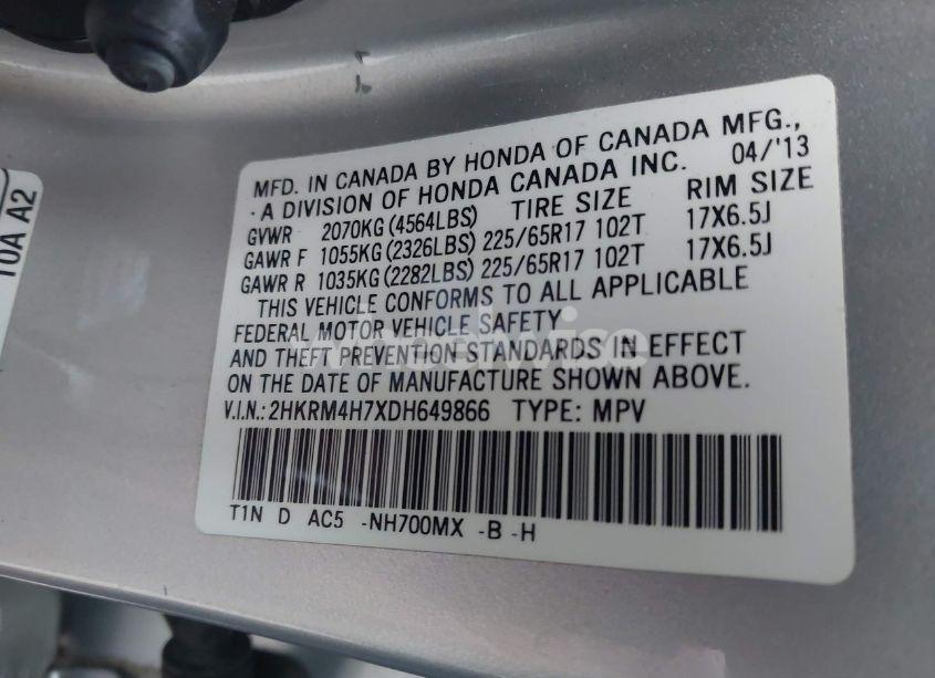 Photo 9 of 2013 Honda Cr-v EX-L (VIN 2HKRM4H7XDH649866)