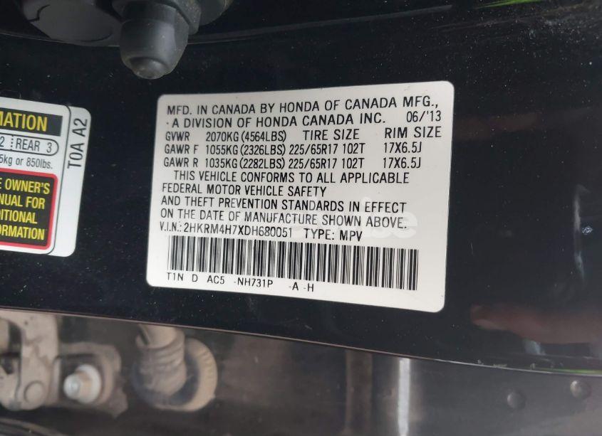 Photo 9 of 2013 Honda Cr-v EX-L (VIN 2HKRM4H7XDH680051)