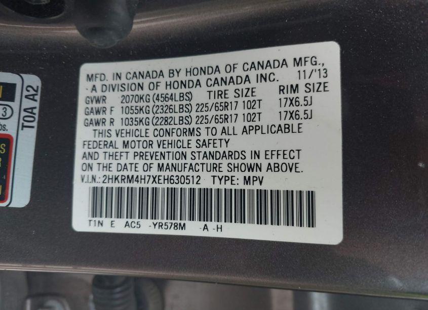 Photo 9 of 2014 Honda Cr-v EX-L (VIN 2HKRM4H7XEH630512)