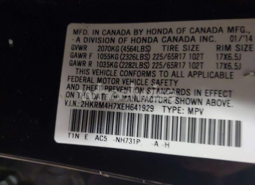 Photo 9 of 2014 Honda Cr-v EX-L (VIN 2HKRM4H7XEH641929)