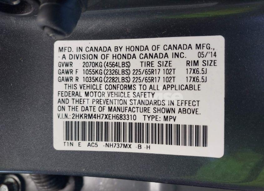 Photo 9 of 2014 Honda Cr-v EX-L (VIN 2HKRM4H7XEH683310)