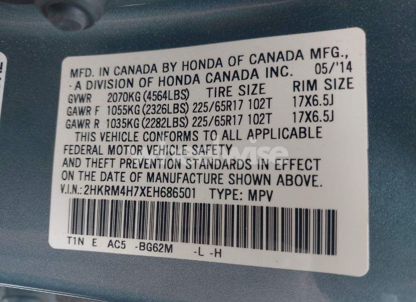 Photo 9 of 2014 Honda Cr-v EX-L (VIN 2HKRM4H7XEH686501)