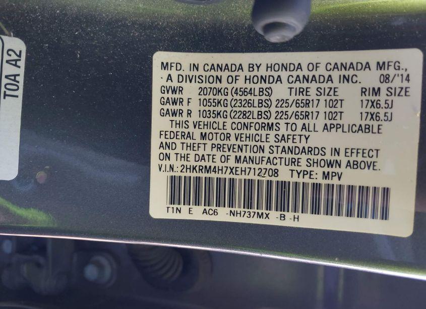 Photo 9 of 2014 Honda Cr-v EX-L (VIN 2HKRM4H7XEH712708)