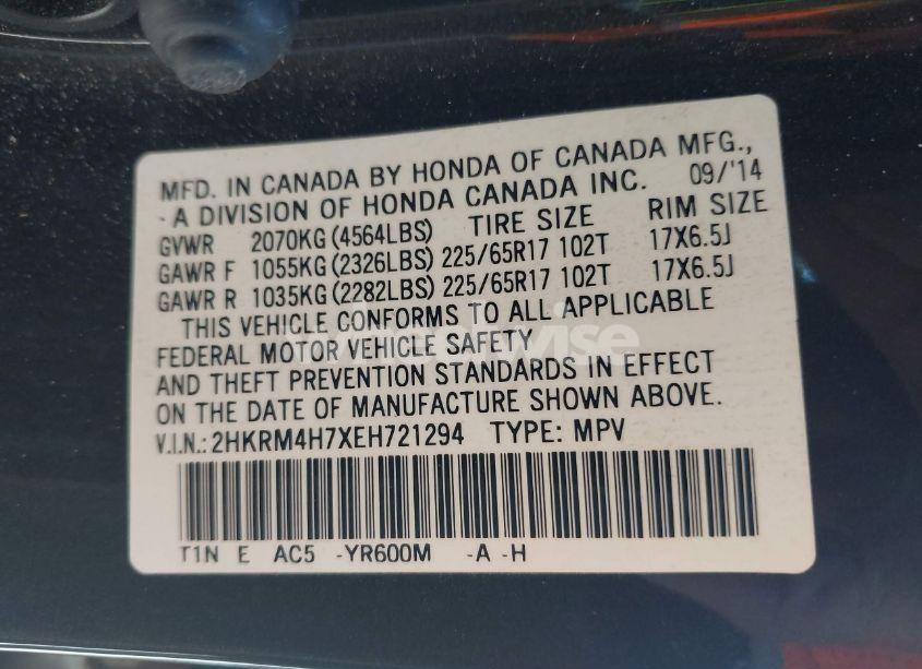 Photo 9 of 2014 Honda Cr-v EX-L (VIN 2HKRM4H7XEH721294)