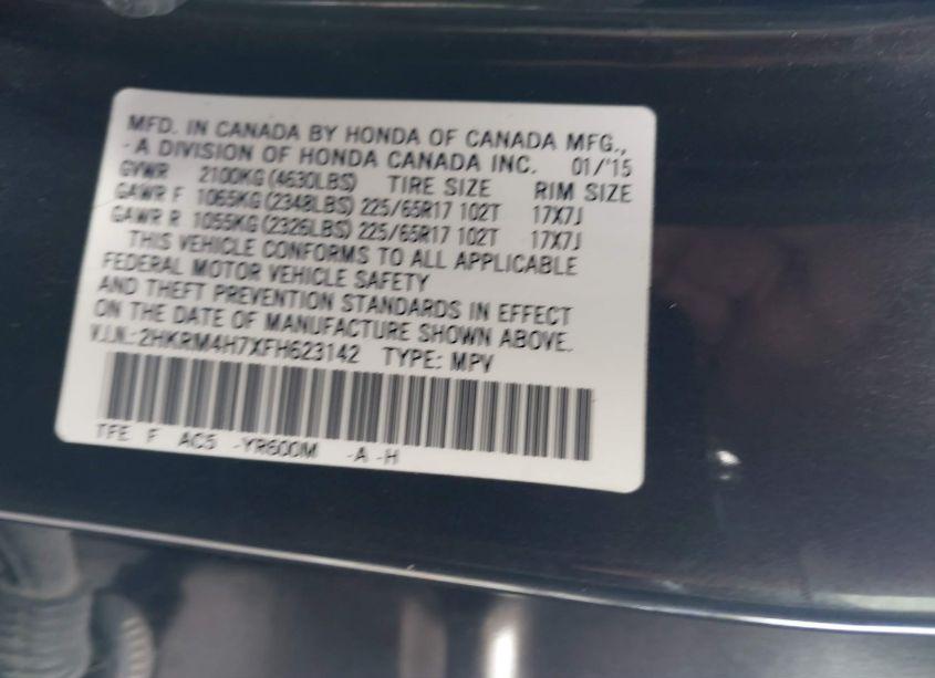 Photo 9 of 2015 Honda Cr-v EX-L (VIN 2HKRM4H7XFH623142)