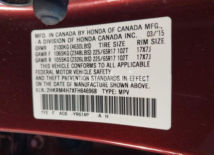 Photo 9 of 2015 Honda Cr-v EX-L (VIN 2HKRM4H7XFH646968)