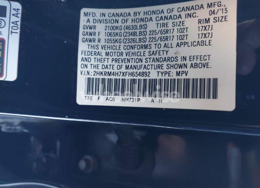 Photo 9 of 2015 Honda Cr-v EX-L (VIN 2HKRM4H7XFH654892)