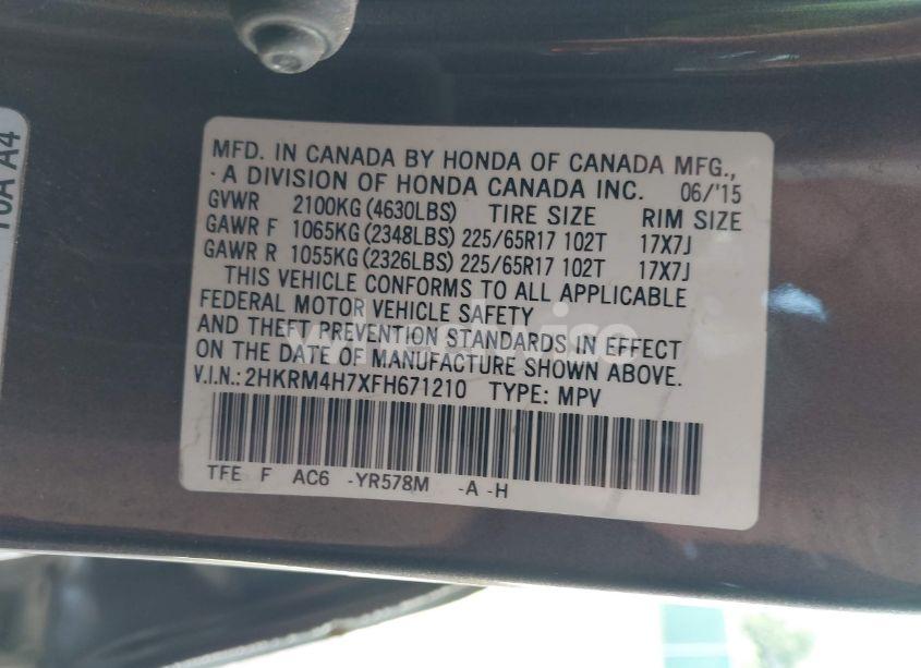 Photo 9 of 2015 Honda Cr-v EX-L (VIN 2HKRM4H7XFH671210)