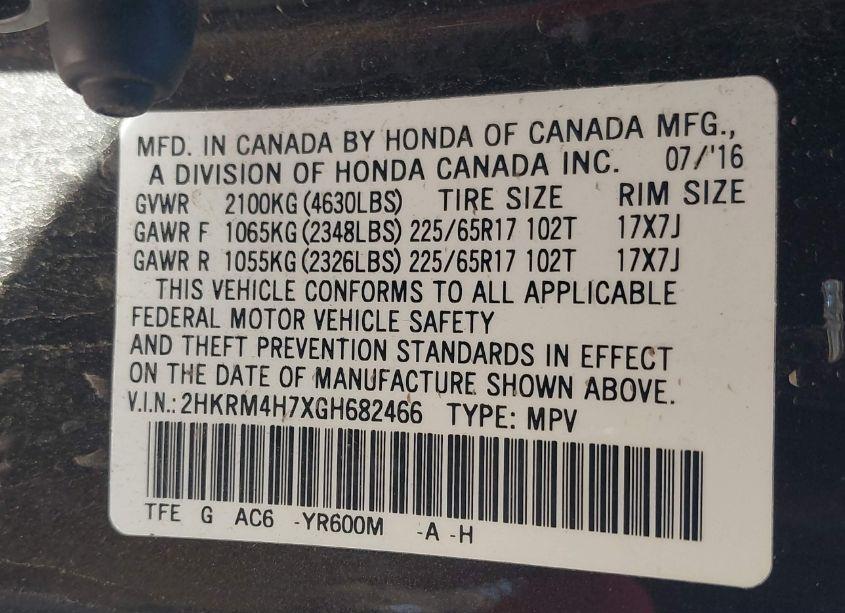 Photo 9 of 2016 Honda Cr-v EX-L (VIN 2HKRM4H7XGH682466)