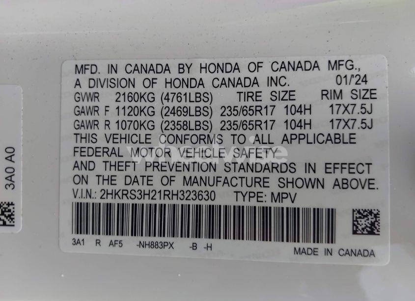 Photo 9 of 2024 Honda Cr-v LX 2WD (VIN 2HKRS3H21RH323630)