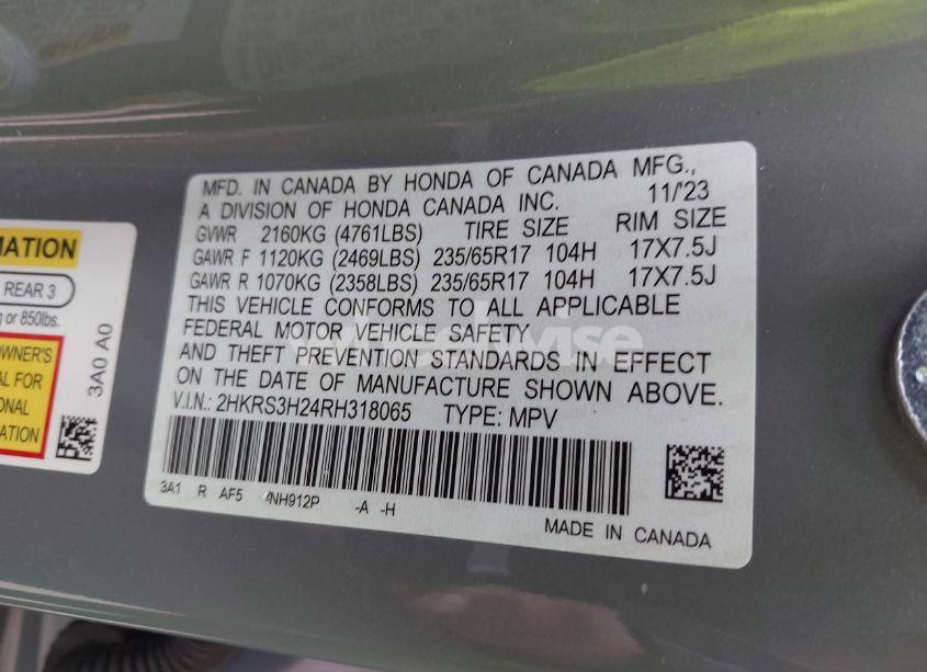 Photo 9 of 2024 Honda Cr-v LX 2WD (VIN 2HKRS3H24RH318065)