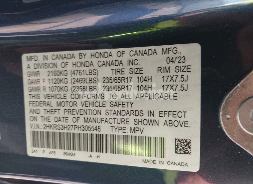 Photo 9 of 2023 Honda Cr-v LX 2WD (VIN 2HKRS3H27PH305548)