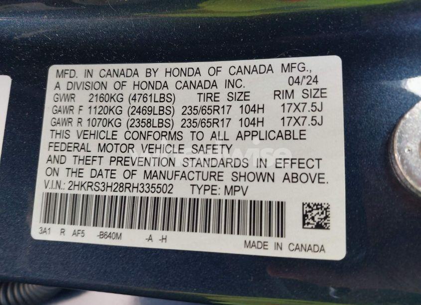 Photo 9 of 2024 Honda Cr-v LX 2WD (VIN 2HKRS3H28RH335502)